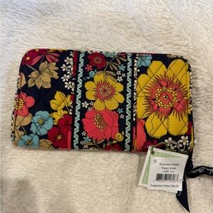 Vera Bradley Navy Multi Floral Accordion Wallet in Happy Snails pattern